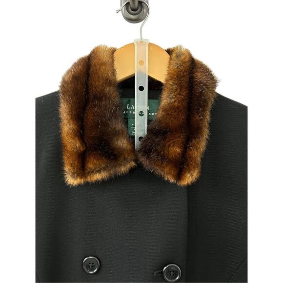 Lauren Ralph Lauren Wool Skirt Suit Set Faux Fur Collar Wool Blazer & Skirt Blac - Picture 2 of 11
